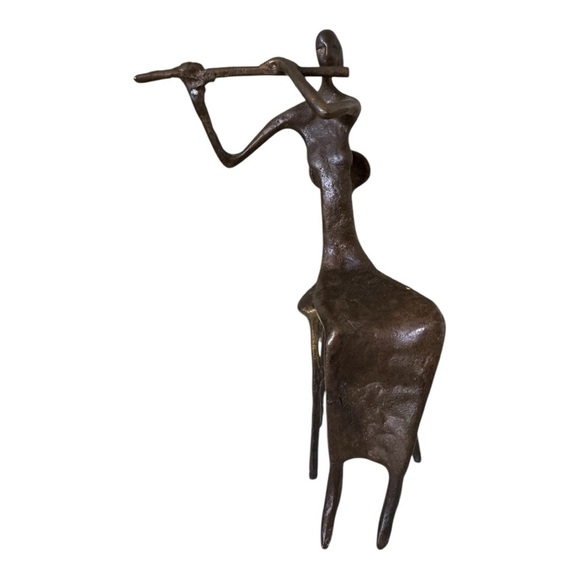 Other - Vintage Brutalist 9" Burn Bronze Orchestra Woman Playing Flute MCM